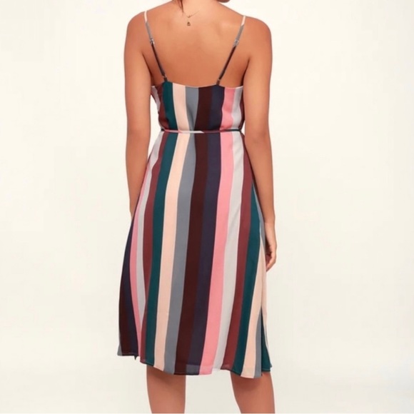 NWT Lulu’s Erina Mauve Multi Stripe Belted Midi Slip Dress - Picture 3 of 7